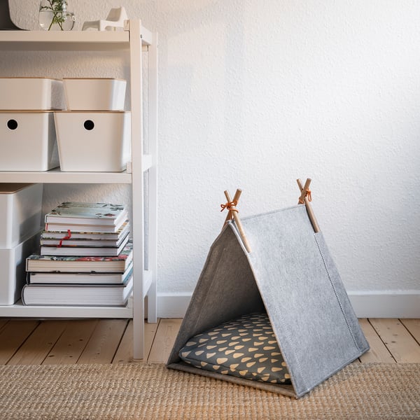 UTSÅDD cat house, grey/felt, 36x43x40 cm