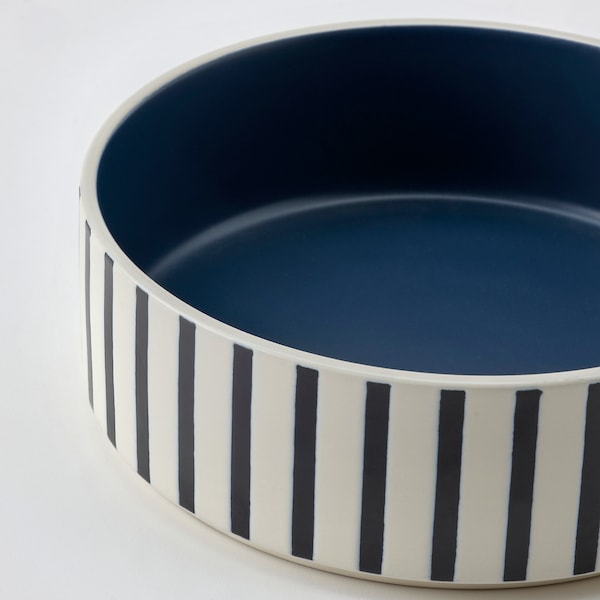 UTSÅDD - Pet bowl, stripe pattern black-blue/dark blue, 15 cm