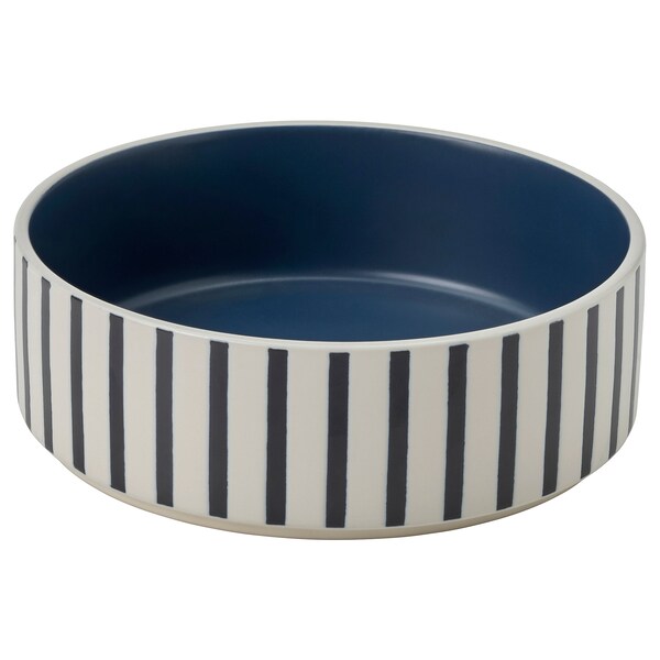 UTSÅDD - Pet bowl, blue-black/dark blue striped pattern,15 cm