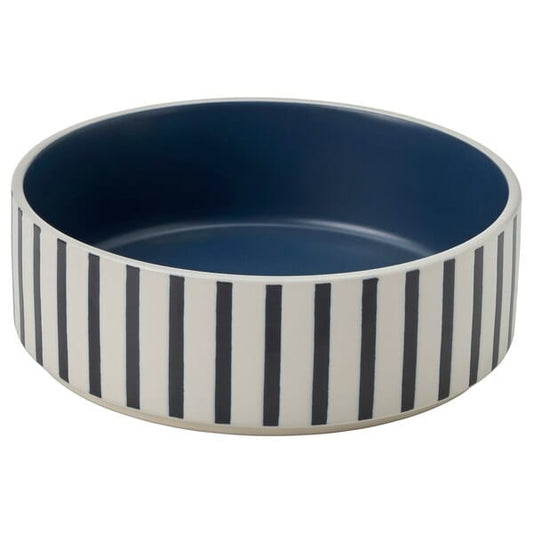 Ikea UTSÅDD - Pet bowl, stripe pattern black-blue/dark blue, 15 cm