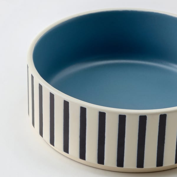 UTSÅDD - UTSÅDD Pet bowl, stripe pattern black-blue/grey-blue, 11 cm