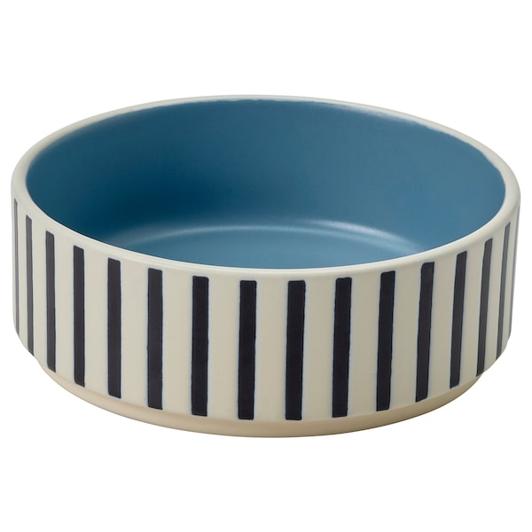 UTSÅDD - Pet bowl, blue-black/grey-blue striped pattern,11 cm