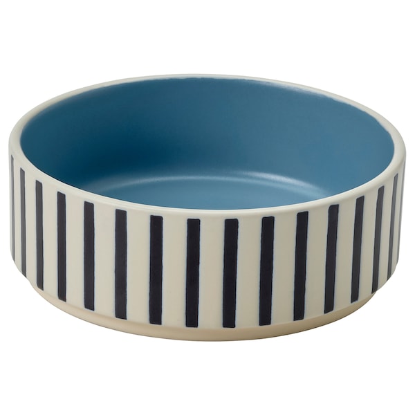 UTSÅDD - Pet bowl, stripe pattern black-blue/grey-blue, 11 cm