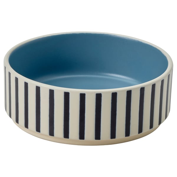 UTSÅDD - UTSÅDD Pet bowl, stripe pattern black-blue/grey-blue, 11 cm