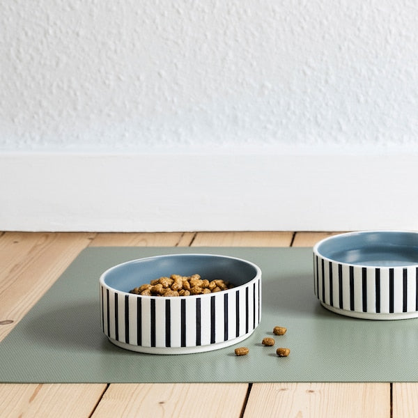 UTSÅDD - Pet bowl, stripe pattern black-blue/grey-blue, 11 cm