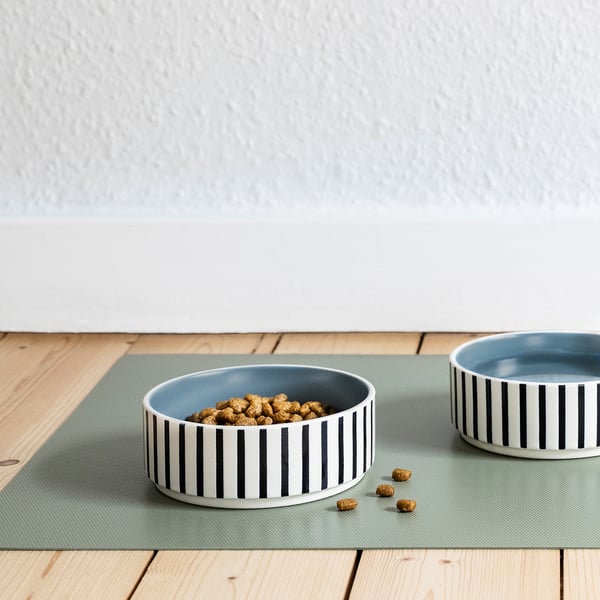 UTSÅDD - UTSÅDD Pet bowl, stripe pattern black-blue/grey-blue, 11 cm