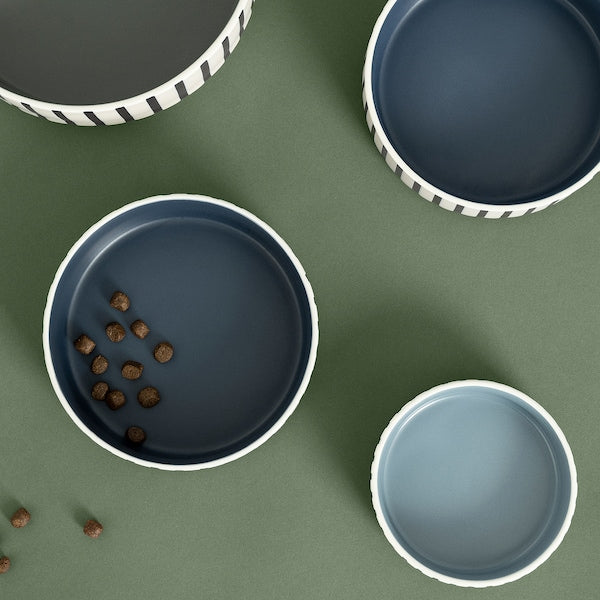 UTSÅDD - Pet bowl, stripe pattern black-blue/grey-blue, 11 cm