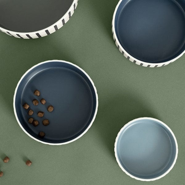 Ikea UTSÅDD - Pet bowl, stripe pattern black-blue/grey-blue, 11 cm