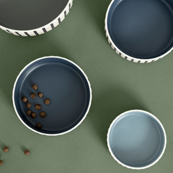 UTSÅDD - UTSÅDD Pet bowl, stripe pattern black-blue/grey-blue, 11 cm