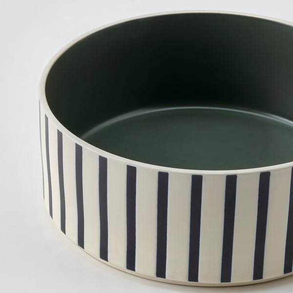 UTSÅDD - UTSÅDD Pet bowl, stripe pattern black-blue/grey-green, 19 cm