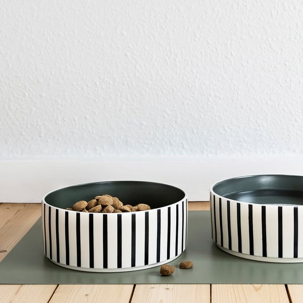 UTSÅDD - UTSÅDD Pet bowl, stripe pattern black-blue/grey-green, 19 cm