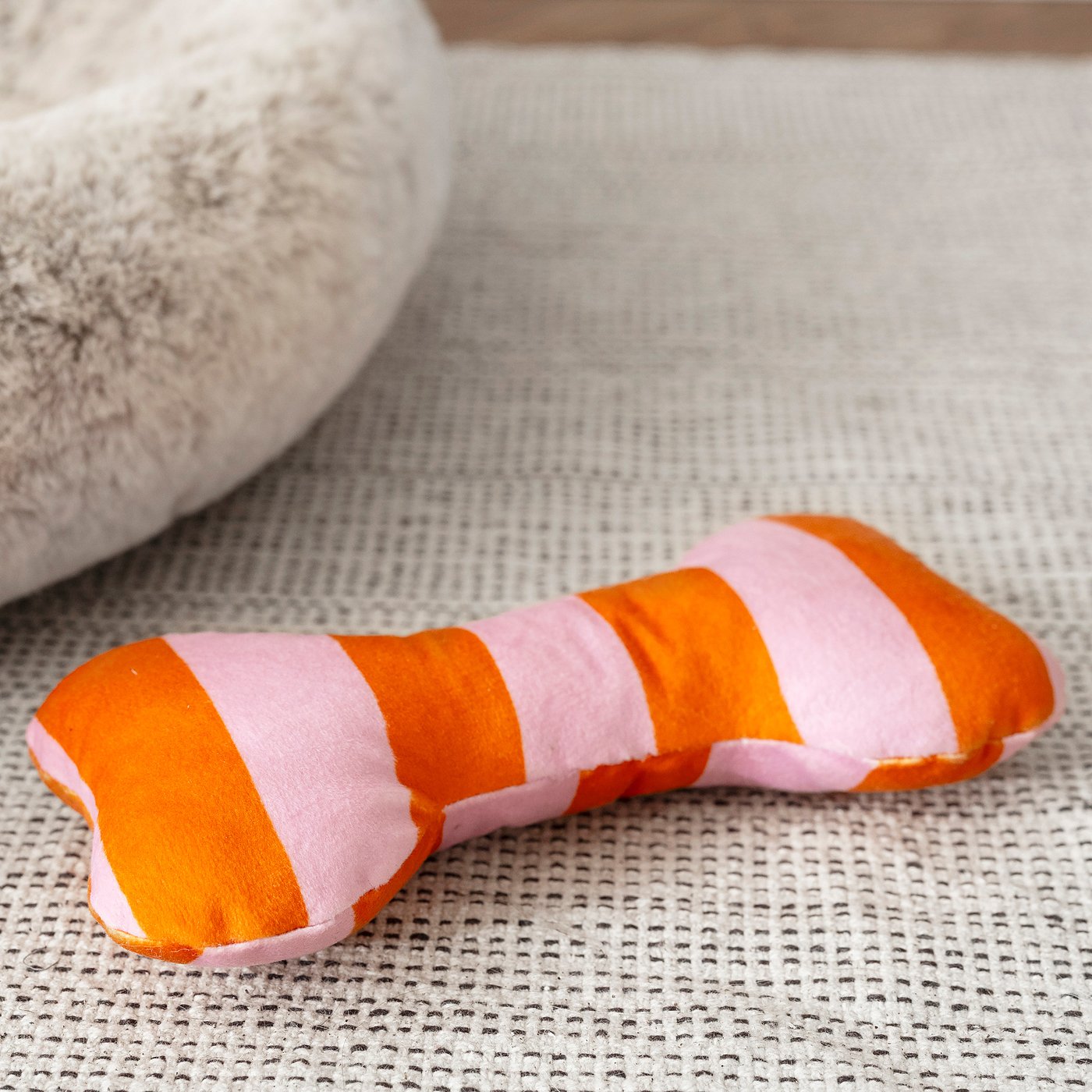UTSÅDD soft toy for dog, striped/light pink bright orange