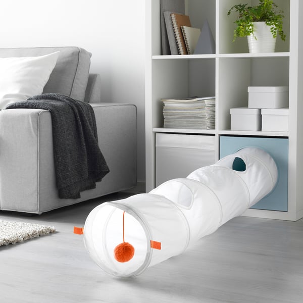 UTSÅDD play tunnel for cat, white/orange, 25 cm