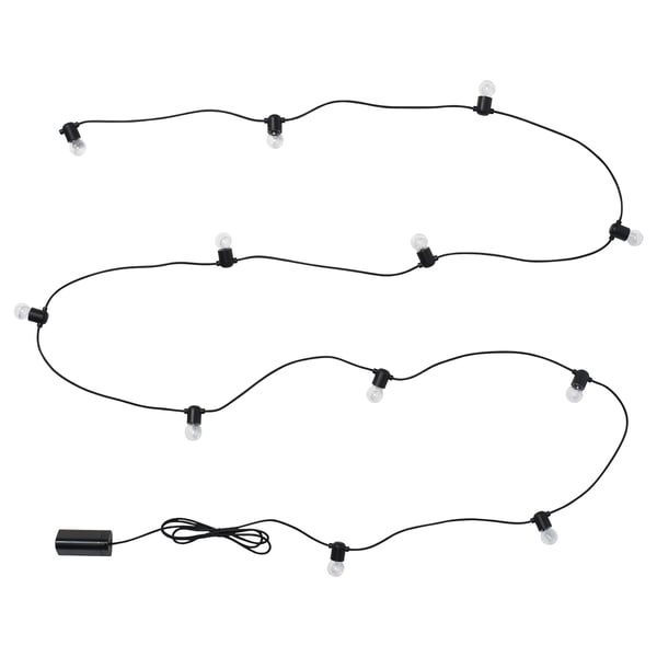 UTSUND LED lighting chain with 12 bulbs, outdoor/battery-operated black