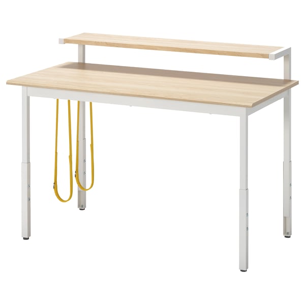 UTVISNING gaming desk with shelf, ash effect/white, 120x60 cm