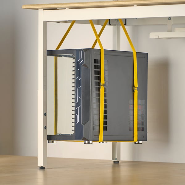 UTVISNING gaming desk with shelf, ash effect/white, 120x60 cm