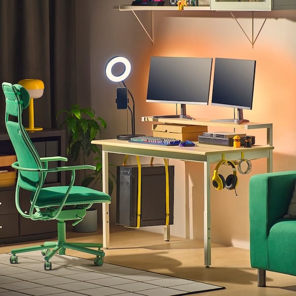 Ikea UTVISNING - Gaming desk with shelf, ash/white effect,120x60 cm