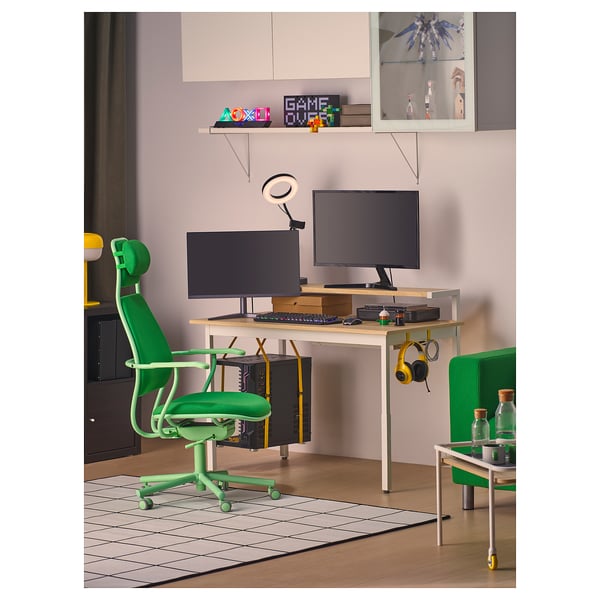 UTVISNING gaming desk with shelf, ash effect/white, 120x60 cm