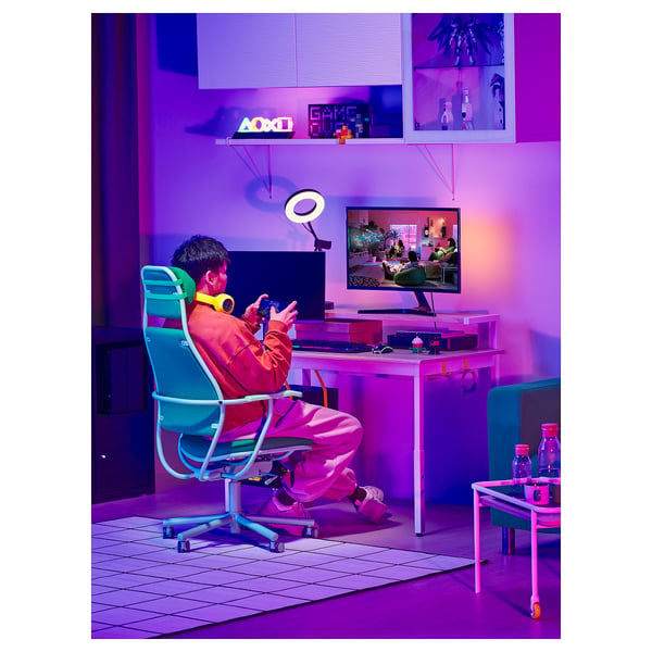 UTVISNING gaming desk with shelf, ash effect/white, 120x60 cm