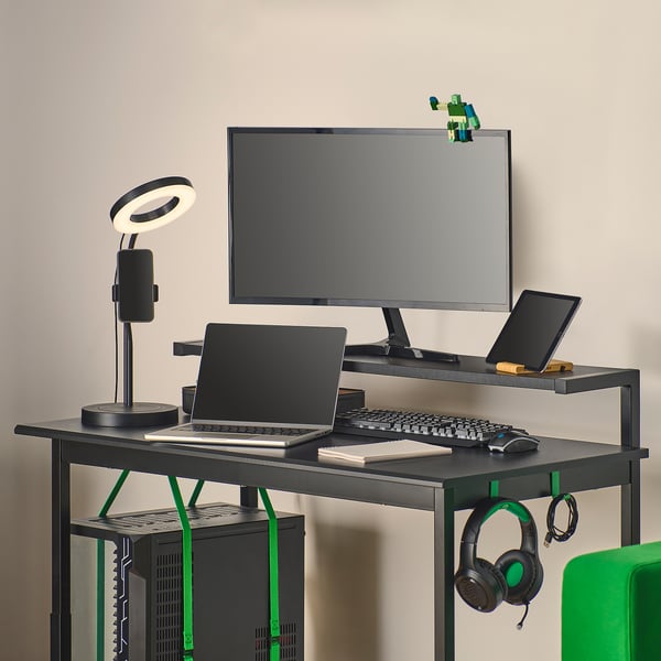 UTVISNING - UTVISNING Gaming desk with shelf, black, 120x60 cm