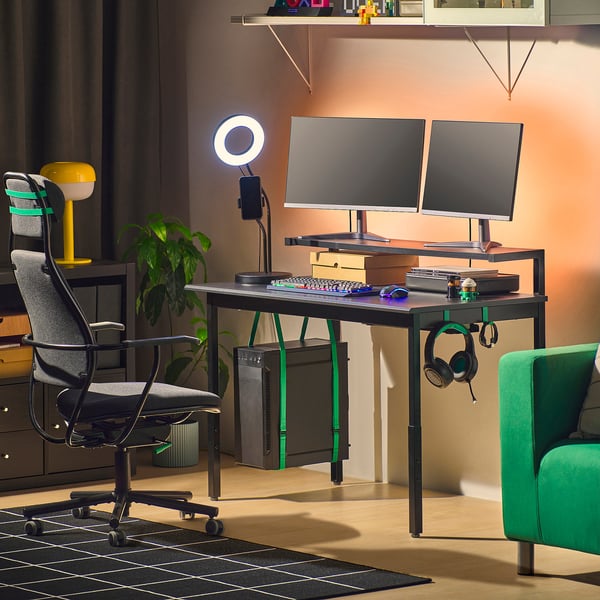 UTVISNING - UTVISNING Gaming desk with shelf, black, 120x60 cm