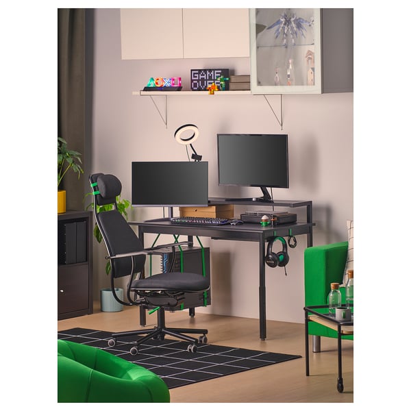 UTVISNING gaming desk with shelf, black, 120x60 cm