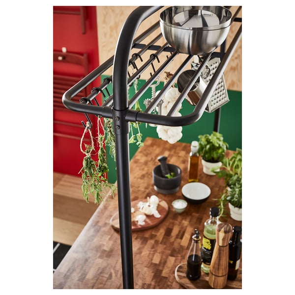 VADHOLMA rack for kitchen island, black, 143x146x32 cm