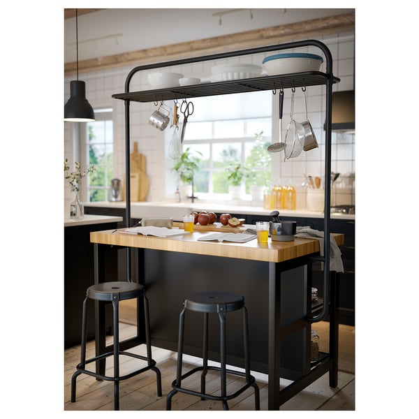 VADHOLMA rack for kitchen island, black, 143x146x32 cm
