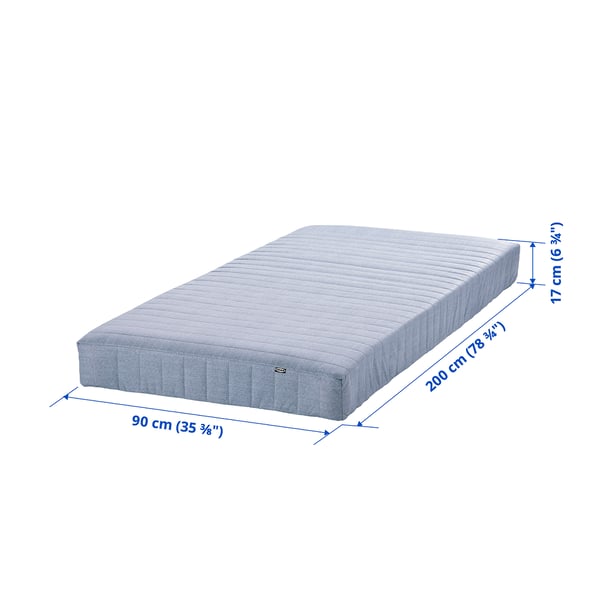VADSÖ sprung mattress, extra firm/light blue, 90x200 cm