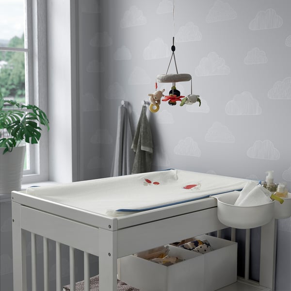 VÄDRA - Cover for babycare mat, rabbit pattern/white, 48x74 cm