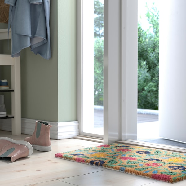 VÄGKURVA - Door mat, indoor, multicolour/floral pattern, 40x60 cm