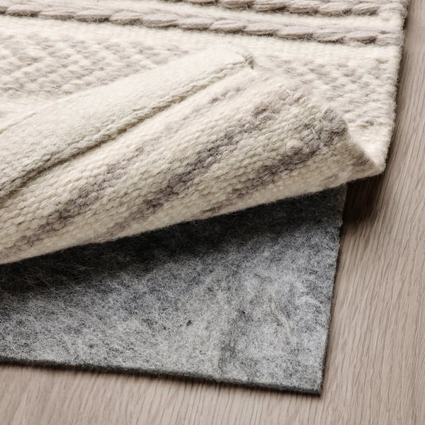 VÄGNÄT rug, flatwoven, off-white grey/handmade, 133x195 cm