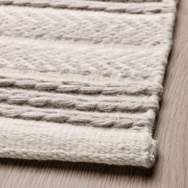 VÄGNÄT rug, flatwoven, off-white grey/handmade, 133x195 cm
