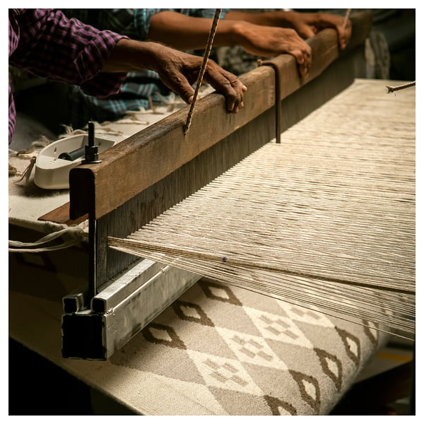 VÄGNÄT rug, flatwoven, off-white grey/handmade, 133x195 cm