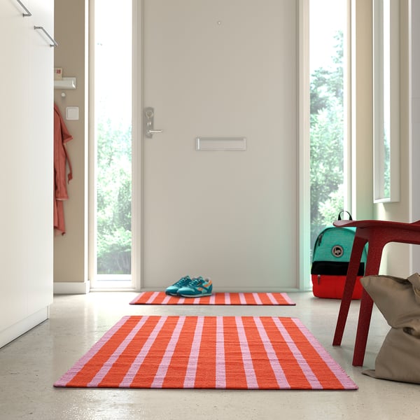 VÄGSKYLT rug, flatwoven, pink/orange, 80x150 cm