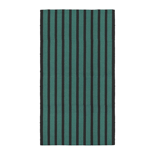 VÄGSKYLT - Rug, flatwoven, blue-green/black, 80x150 cm