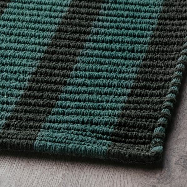 VÄGSKYLT - VÄGSKYLT Rug, flatwoven, blue-green/black, 80x150 cm