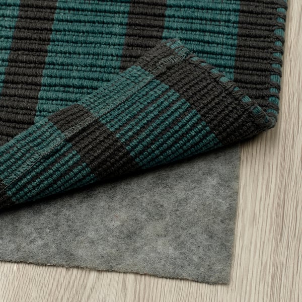 VÄGSKYLT - VÄGSKYLT Rug, flatwoven, blue-green/black, 80x150 cm