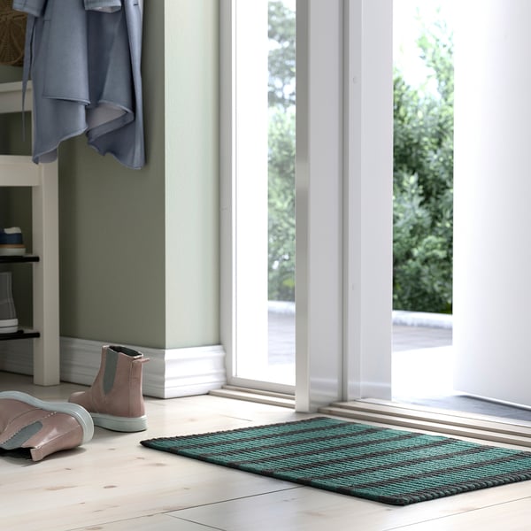 VÄGSKYLT door mat, blue-green/black, 40x60 cm