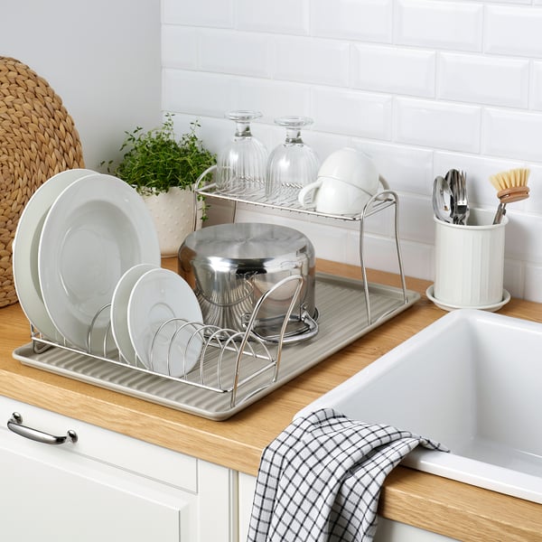 VÄLVÅRDAD - VÄLVÅRDAD Dish drainer, beige/galvanised, 52x35 cm