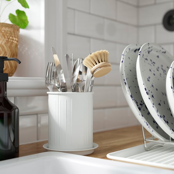 VÄLVÅRDAD cutlery stand, white/galvanised, 13 cm