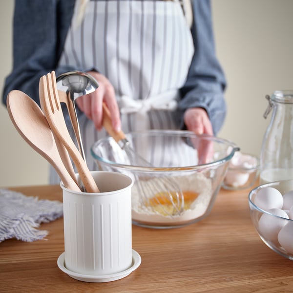 VÄLVÅRDAD cutlery stand, white/galvanised, 13 cm