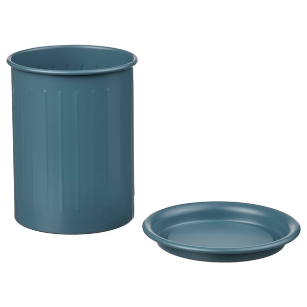 VÄLVÅRDAD cutlery stand, dark grey-blue/galvanised, 13 cm