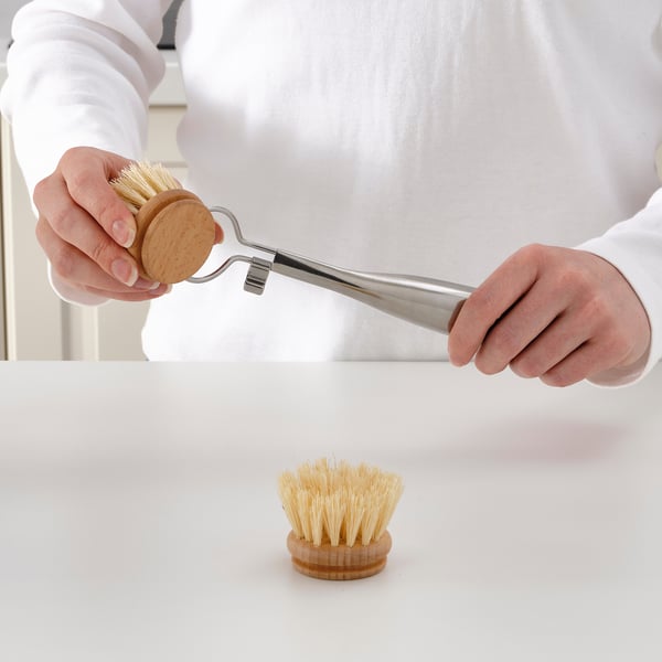 VÄLVÅRDAD dish-washing brush, stainless steel/beech