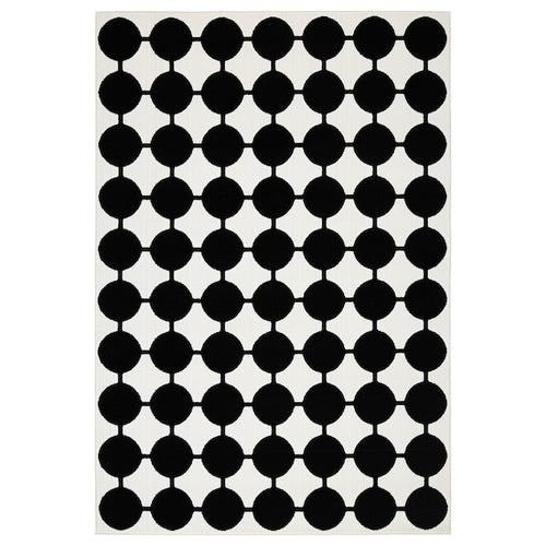 VÄNDPLATS rug, low pile, white/black dotted, 133x195 cm