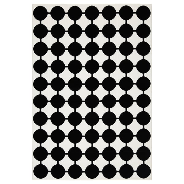 VÄNDPLATS rug, low pile, white/black dotted, 133x195 cm