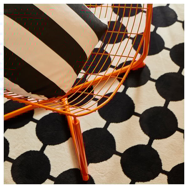 VÄNDPLATS - VÄNDPLATS Rug, low pile, white/black dotted, 133x195 cm