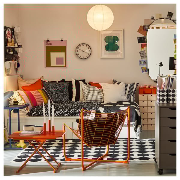 VÄNDPLATS - VÄNDPLATS Rug, low pile, white/black dotted, 133x195 cm