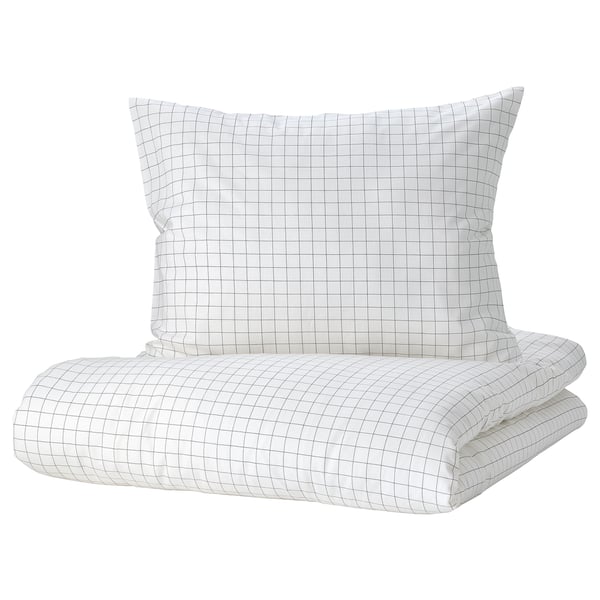 VÄNKRETS duvet cover and pillowcase, check pattern white/yellow, 150x200/50x80 cm