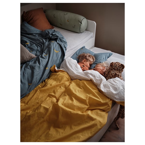 VÄNKRETS duvet cover and pillowcase, check pattern white/yellow, 150x200/50x80 cm